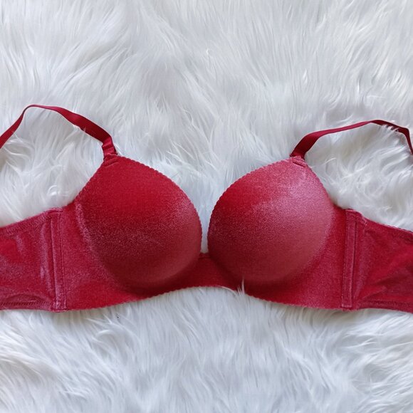 Velvety cherry red push-up bra - Picture 2 of 4